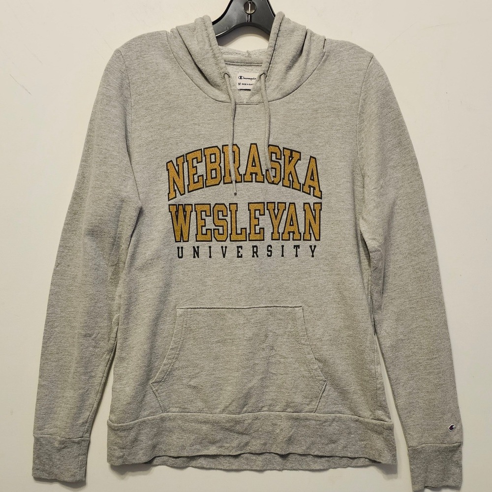 Champion Nebraska Wesleyan University Hoodie Mens Medium Gray Pullover JT4